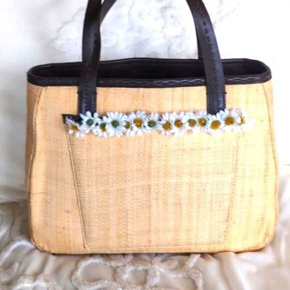 Cole Haan Spring 🌼Daisy Straw/Leather Mini Tote Bag - Picture 3 of 17